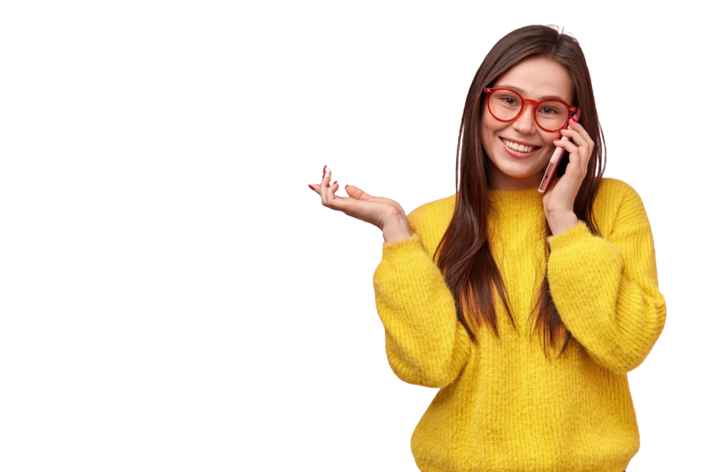 happy young lady has telephone conversation with best friend gestures actively as tells what happened with her day e1734513231760